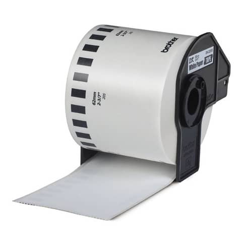 Rotolo di etichetta continua in carta adesiva nero/bianco Brother 62 mm x 30,48 mt - DK22205